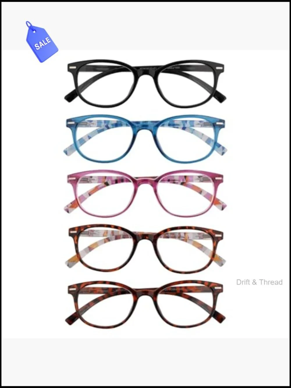 5-Pack Reading Glasses with Spring Hinge Lightweight Full Frame 2.50